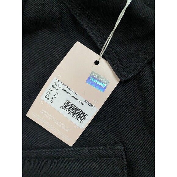 Missguided x Playboy Black Diamante Denim Jacket Sz 8 NWT - Picture 4 of 12